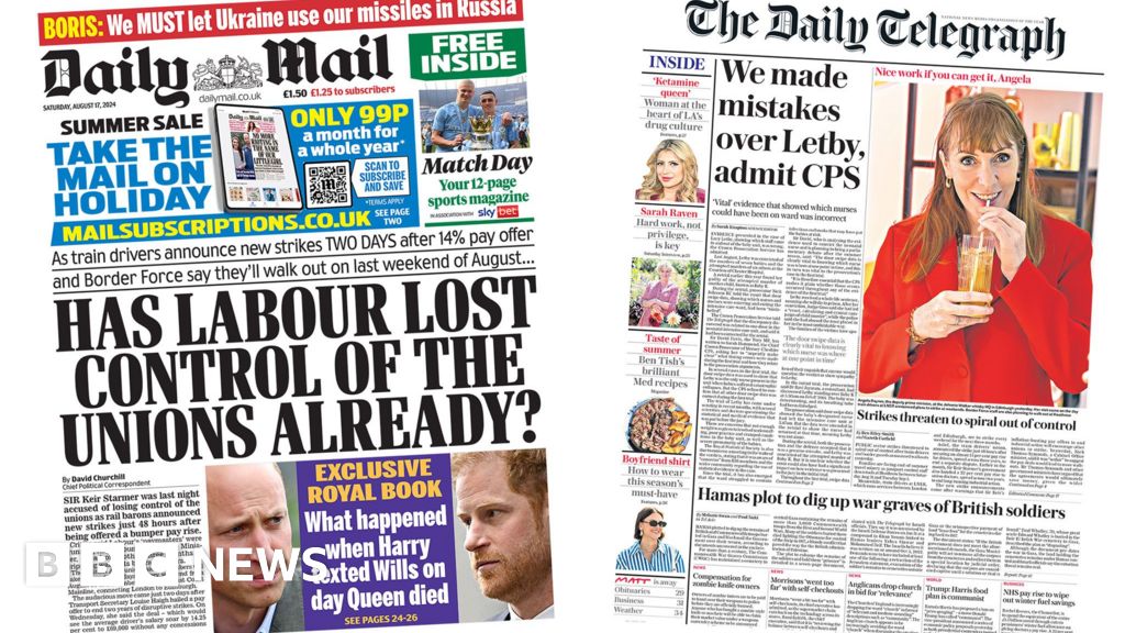 Newspaper headlines: ‘Strike pain’ and ‘has Labour lost control of the unions?’