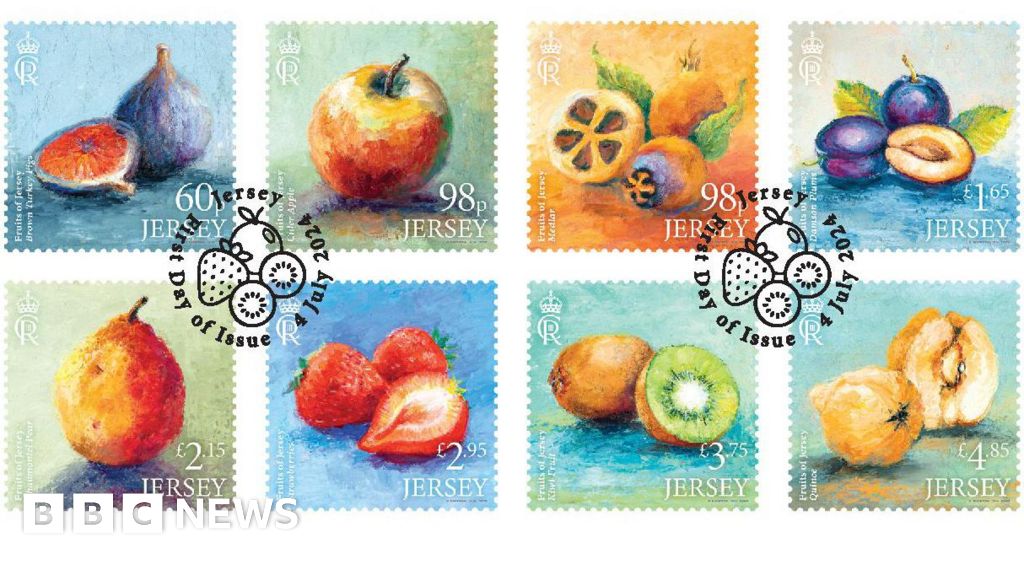 Fruits of Jersey illustrated on set of stamps