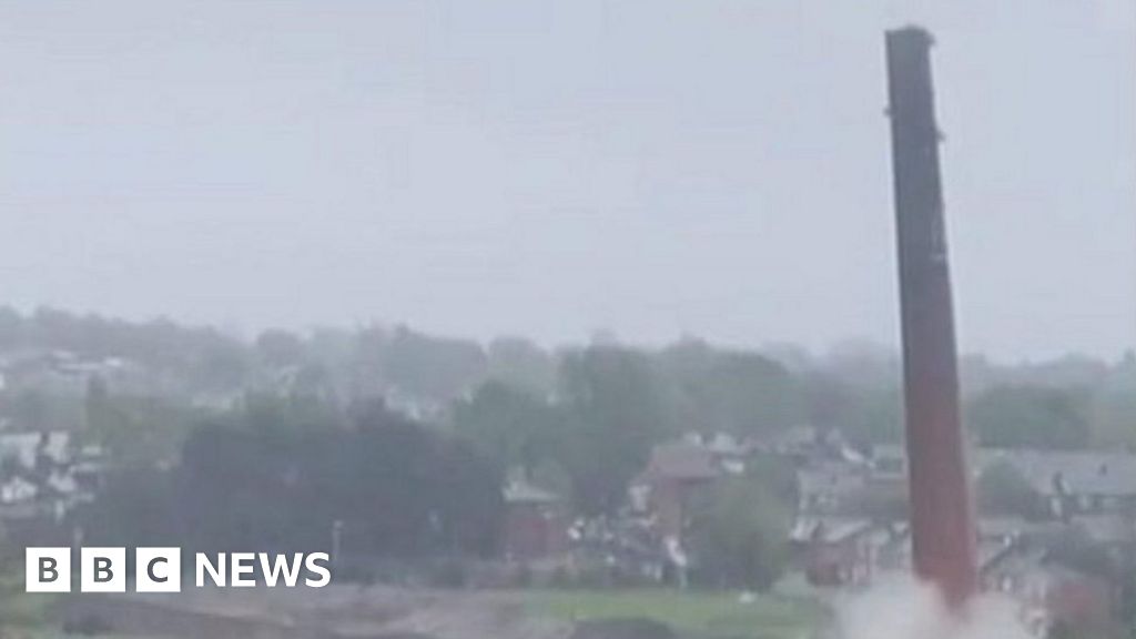 Mill Chimney Demolished In Controlled Explosion - BBC News