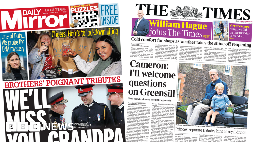 Newspaper Headlines Brothers Tributes And Cameron Welcomes Inquiry c News