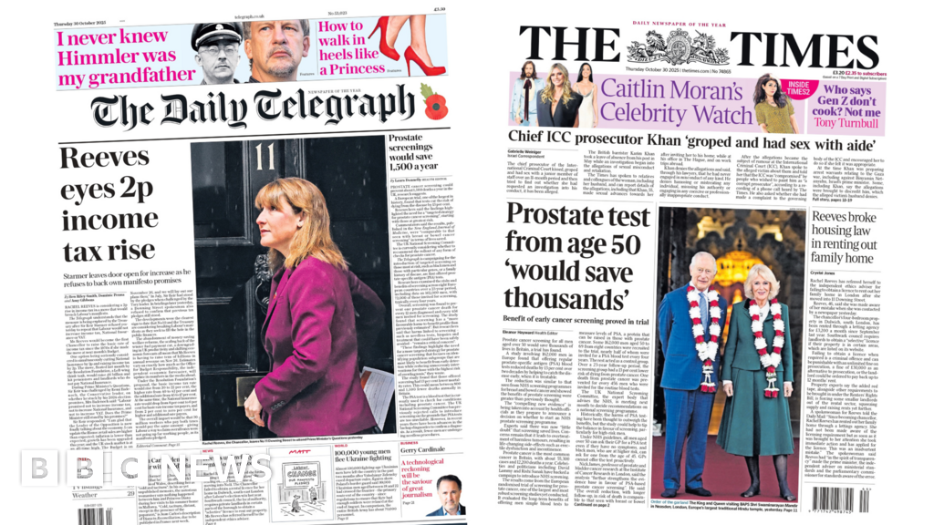 The papers: 'Reeves eyes income tax rise' and 'prostate test would save thousands'