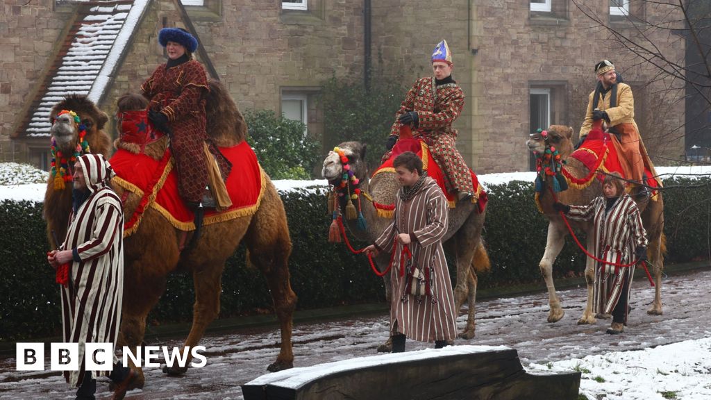 Camels led through grounds of Hereford Cathedral Camels led through grounds of Hereford Cathedral