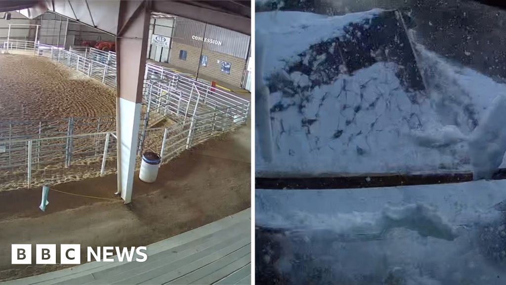 Watch: Moment roof collapses at a rodeo arena due to snow