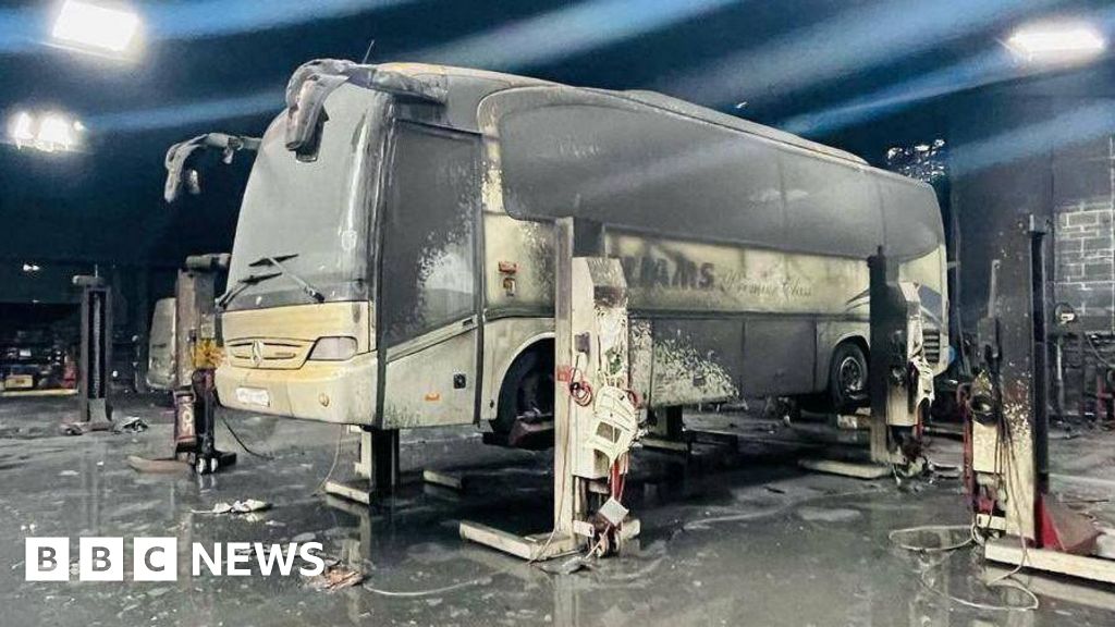 Large fire in Cornwall destroys buses owned by travel firm
