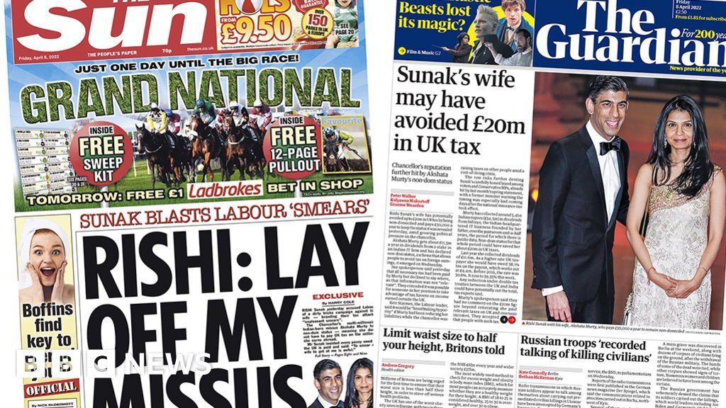 Newspaper headlines: Sunak defends wife over non-dom status ‘smears’