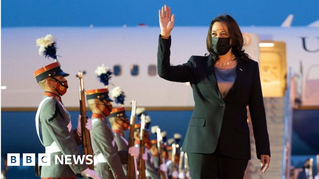 What is Kamala Harris doing on her first foreign visit?