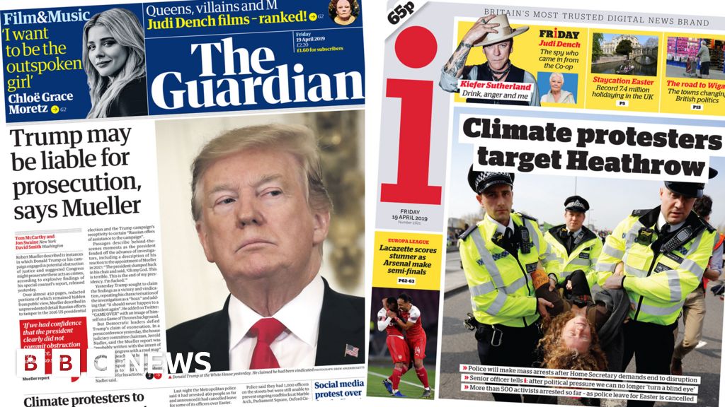 Newspaper Headlines Climate Protests And Trump Probe Bbc News
