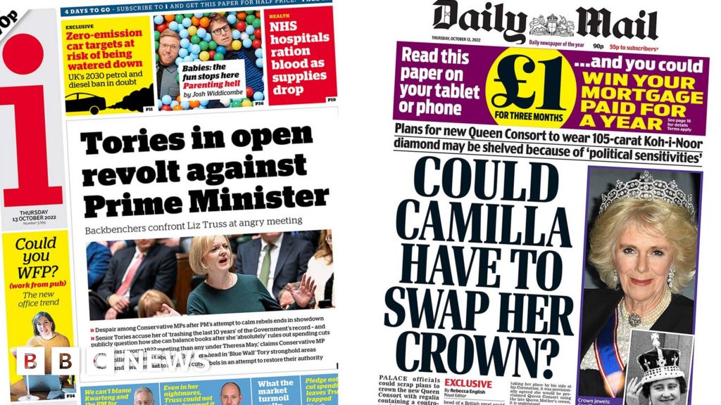 Newspaper headlines: ‘Tories in open revolt’ and ‘row looms over crown’