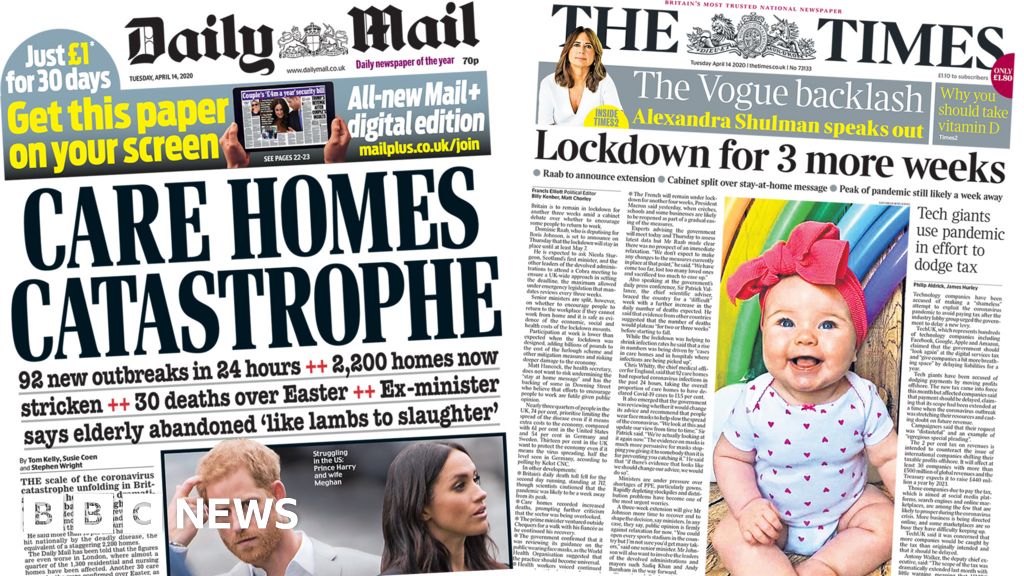 Newspaper Headlines Coronavirus Care Homes Catastrophe And Stick With Lockdown c News