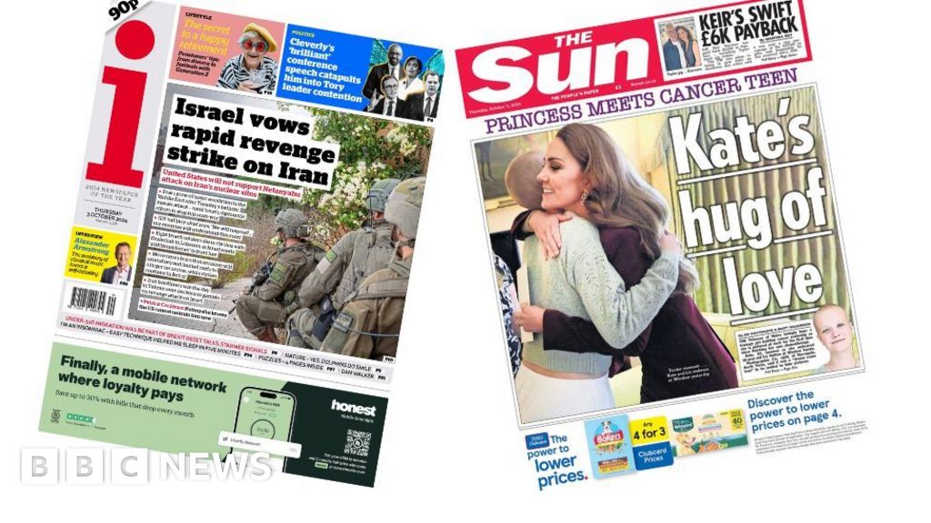 Newspaper headlines: ‘Israel vows rapid revenge’ and ‘Kate’s hug of love’