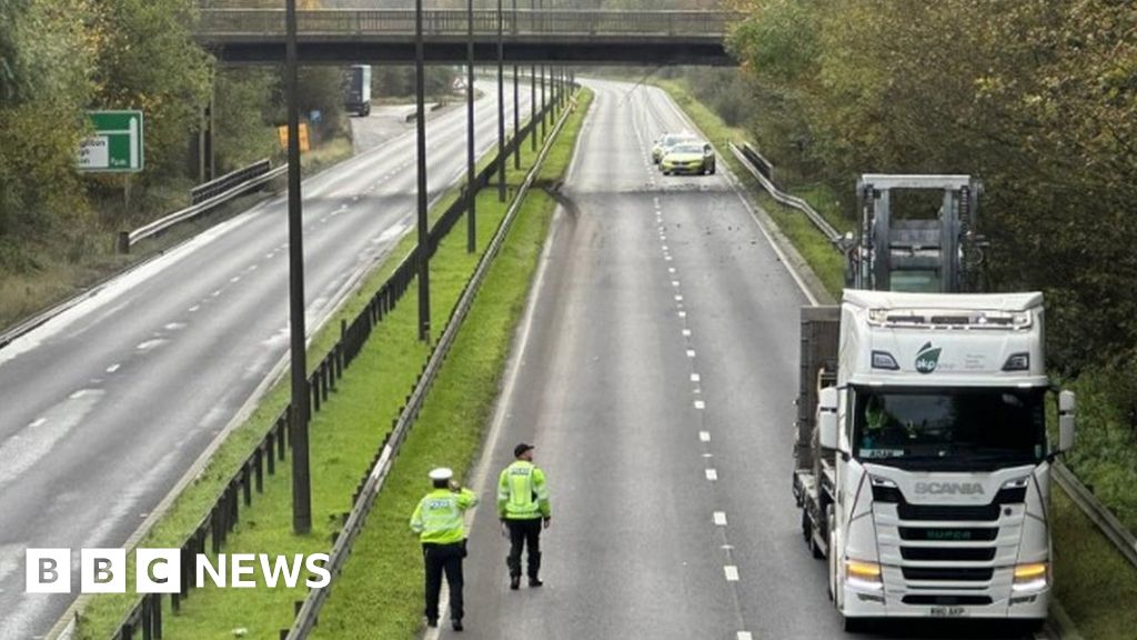 A63 near Hull reopens after lorry carrying forklift hits bridge