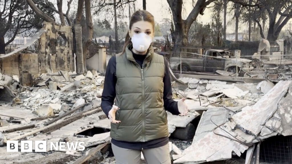 BBC reporter assesses destruction on fire-ravaged street