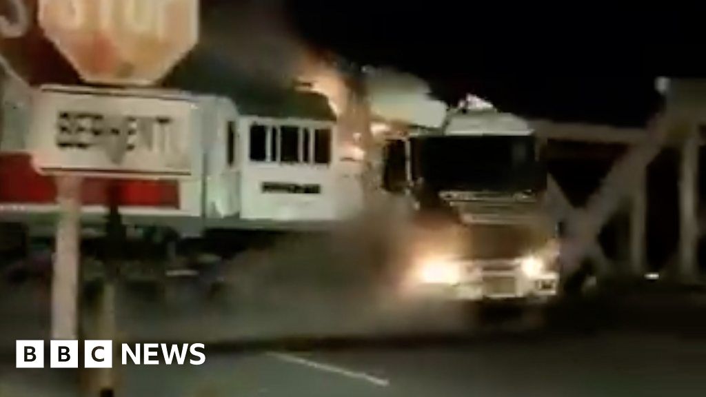 Watch: Fiery crash as train ploughs into truck