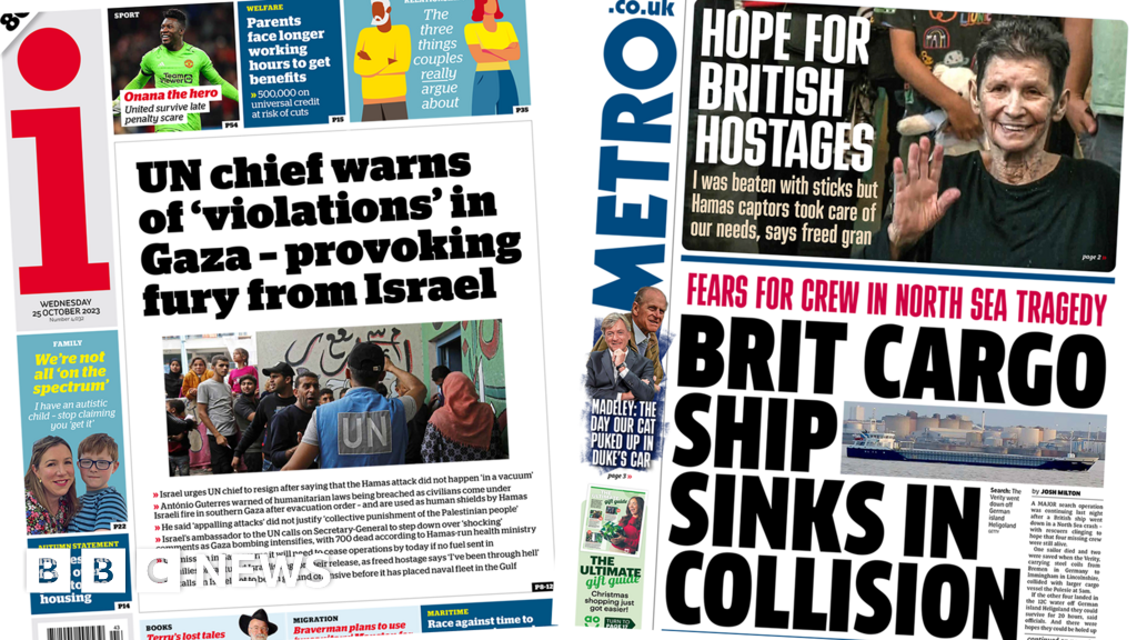 The Papers: UN criticises Israel and British cargo ship sinks