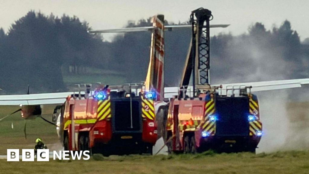 Fire crews attend runway incident at Aberdeen Airport - BBC image