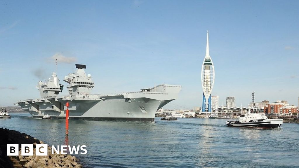 £3bn Aircraft Carrier Sails Out Of Portsmouth For The First Time - Bbc News