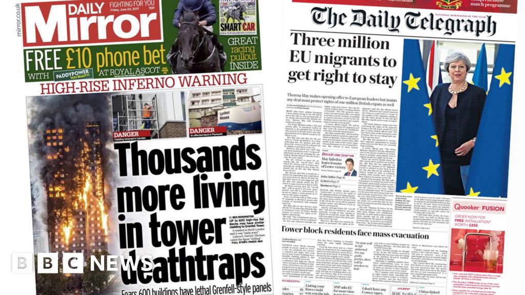 Newspaper headlines Tower 'death traps' and EU migrant rights