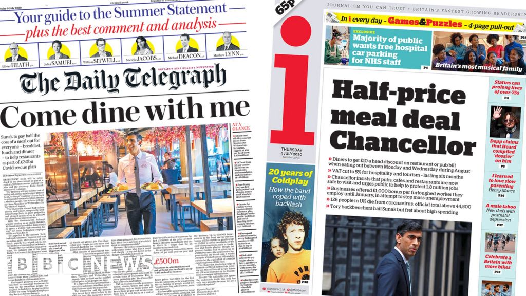 Newspaper Headlines Meal Deal Chancellor And £30bn Rescue Plan