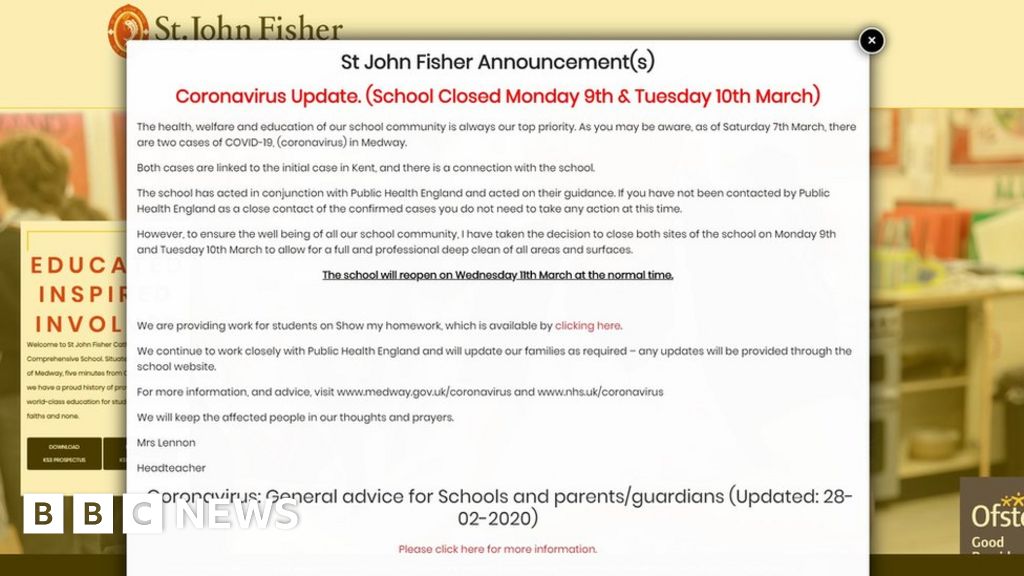 Coronavirus Chatham s St John Fisher School closes for deep clean