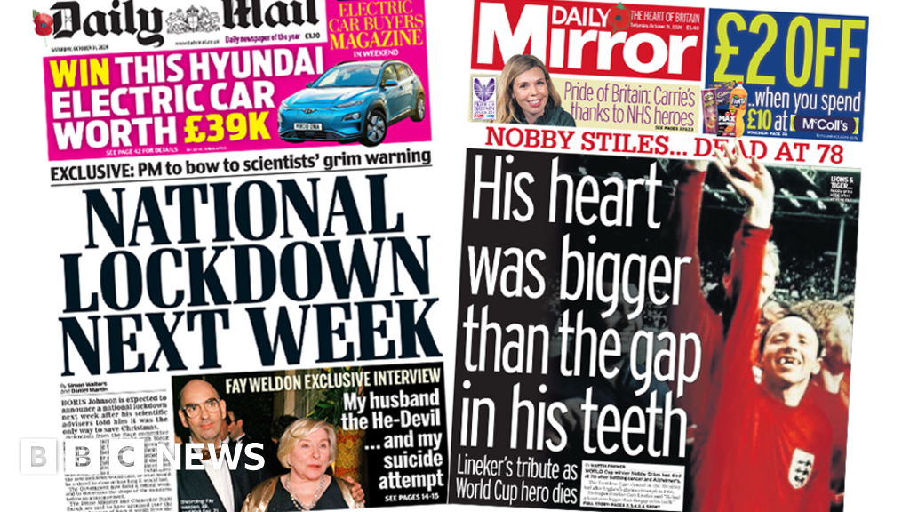 Newspaper headlines 'National lockdown looms' and shooting 'curtailed'