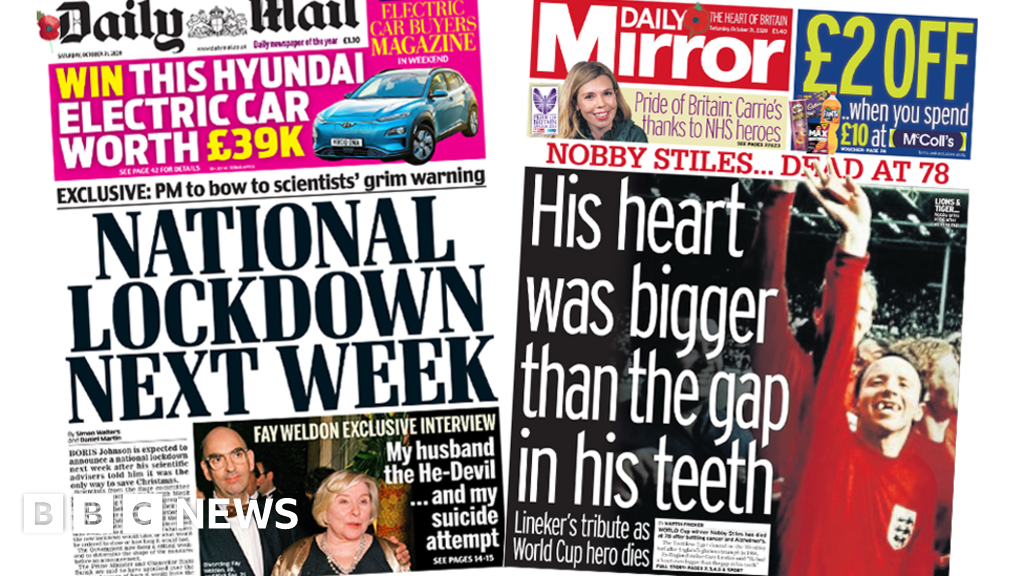 Newspaper headlines 'National lockdown looms' and shooting 'curtailed