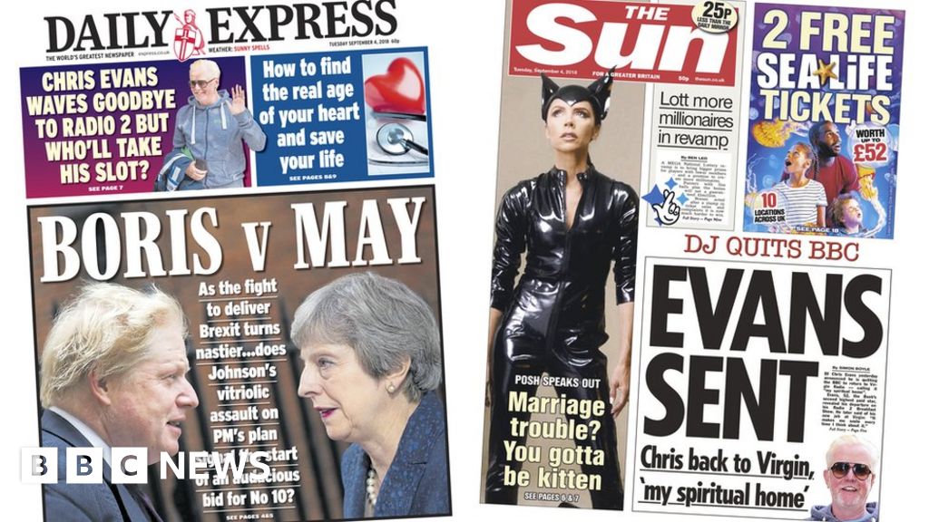 Newspaper headlines: Boris v May and Evans quits BBC - BBC News