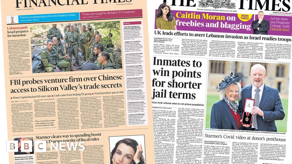 Newspaper headlines: Israel prepares for Lebanon ‘push’ and Starmer’s penthouse stay