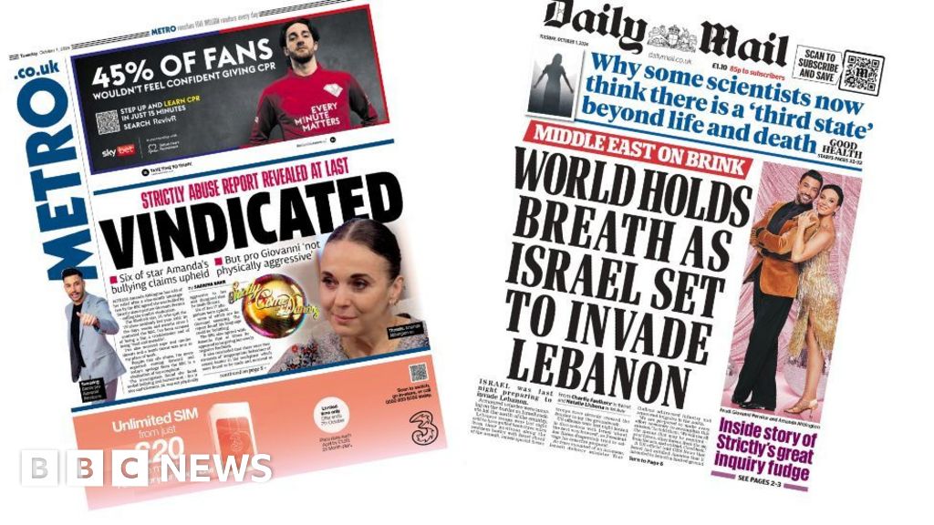 Newspaper headlines: Strictly star ‘vindicated’ and ‘world holds breath’