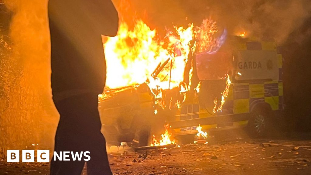 Dublin: Police van set on fire at protest outside asylum seeker hotel