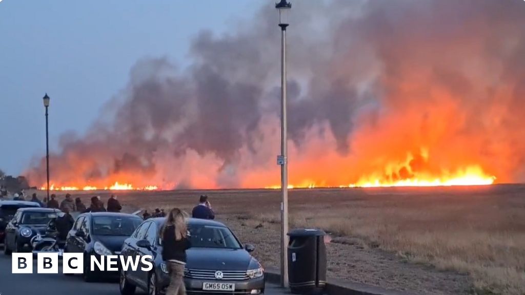 ‘Wall of flames’ as Wirral marshland fire breaks out