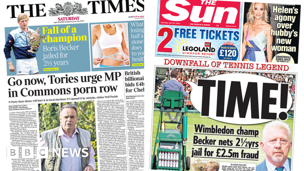 Newspaper headlines: Tory MP ‘refuses to quit’ and Becker ‘to serve time’