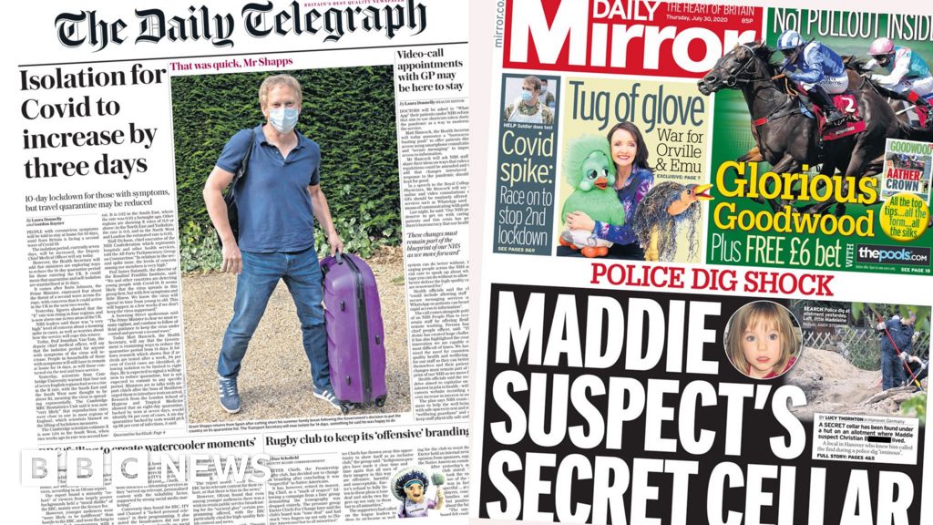 Newspaper Headlines New Isolation Rule And Maddie Cops Find Cellar 