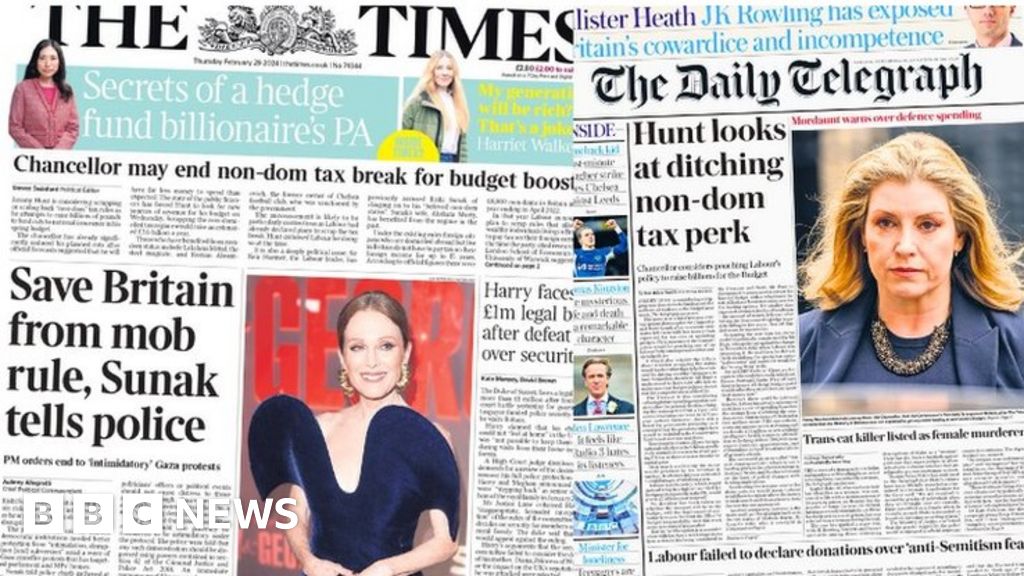 Newspaper headlines: Cut to non-dom status considered and Harry court setback