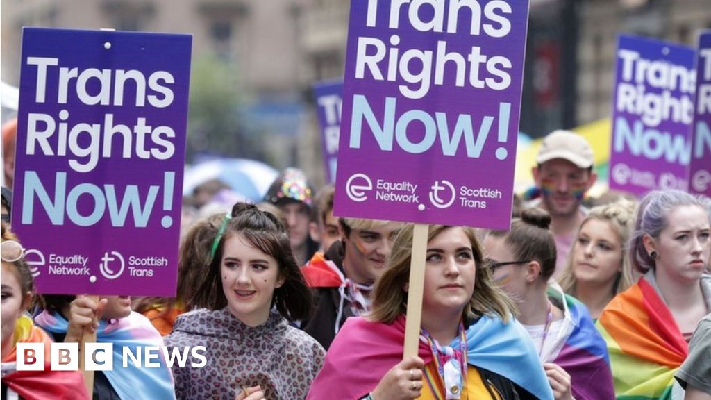 Protesters holding trans rights placards in Glasgow
