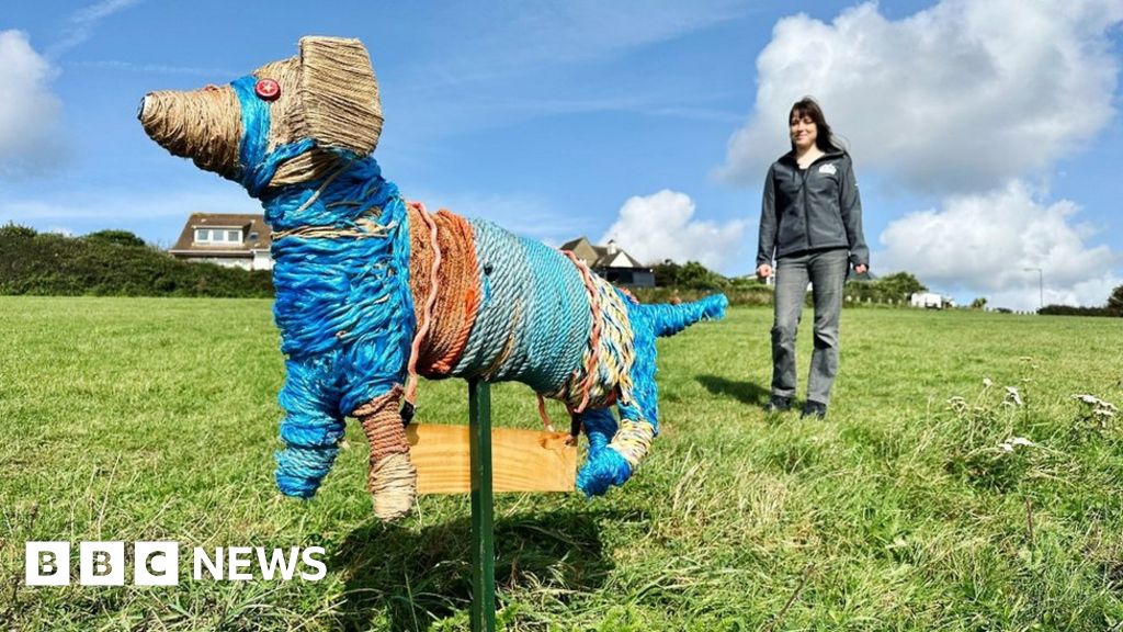 Cornwall anti dogmess sculptures crafted from rubbish