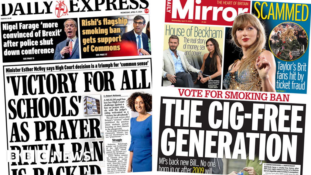 The Papers: School's prayer ban win and 'cig-free generation'