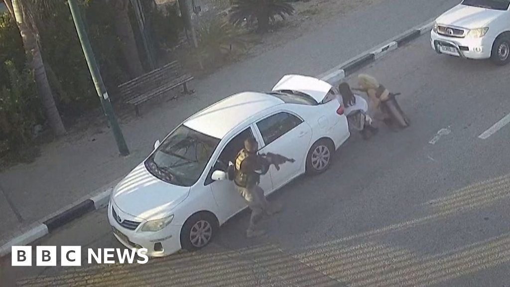 CCTV shows moment women escape Israeli kibbutz attack