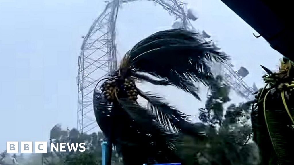 Watch: Telecom tower buckles and falls in cyclone