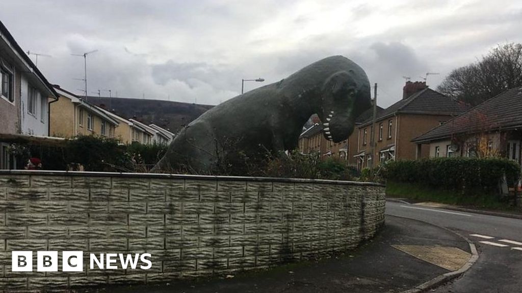 Cwmbran home with giant dinosaur outside damaged in fire BBC News