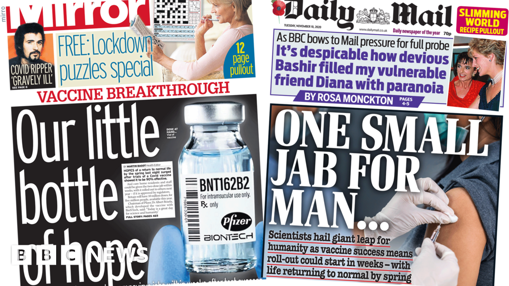 Newspaper headlines: Vaccine 'hope' and 'back to normal by ...