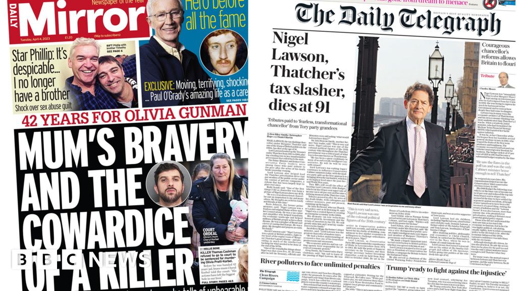 Newspaper headlines: Killer’s ‘cowardice’ and Nigel Lawson dies at 91