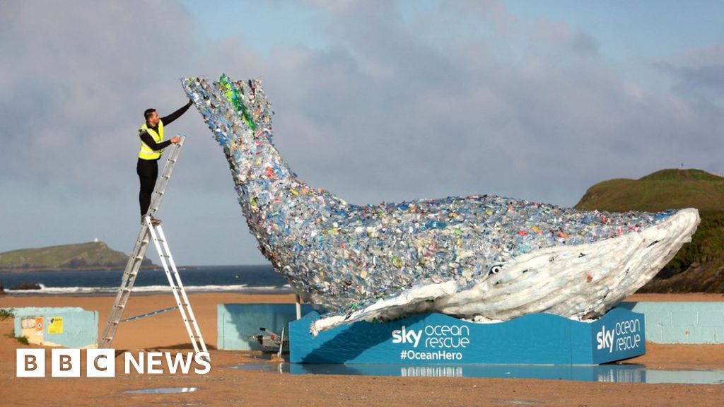 32ft recovered-plastic whale comes to Cardiff Bay - BBC News