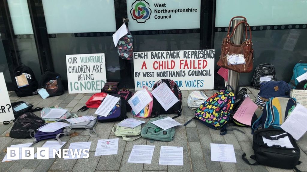 Parents hold backpack protest over failures in SEND provision BBC News