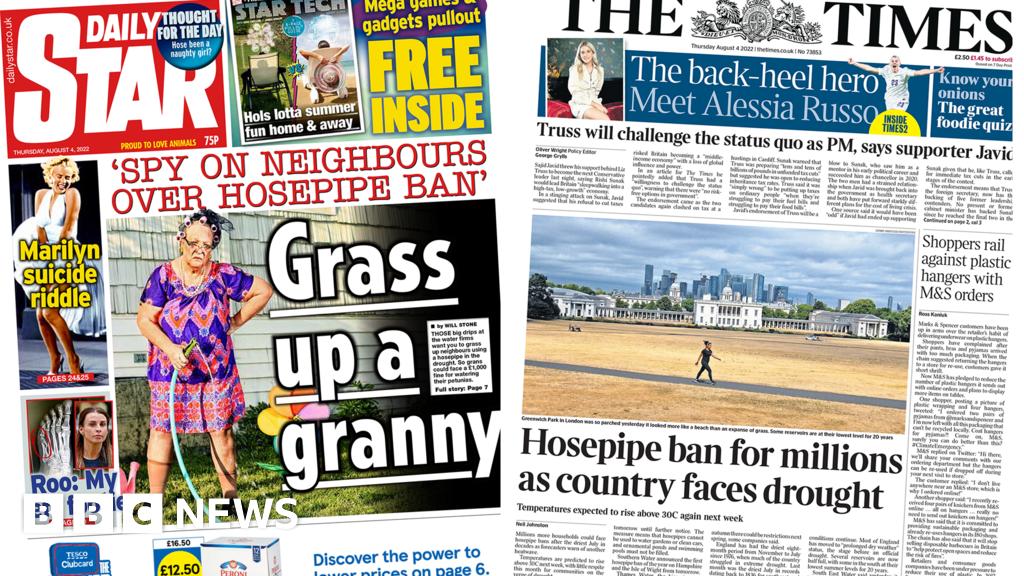 Newspaper headlines: ‘Grass up a granny’ and hosepipe ban for millions