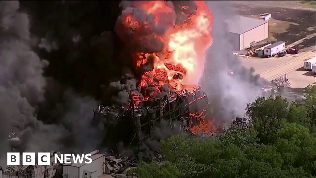 Huge chemical fire being left to go out on its own