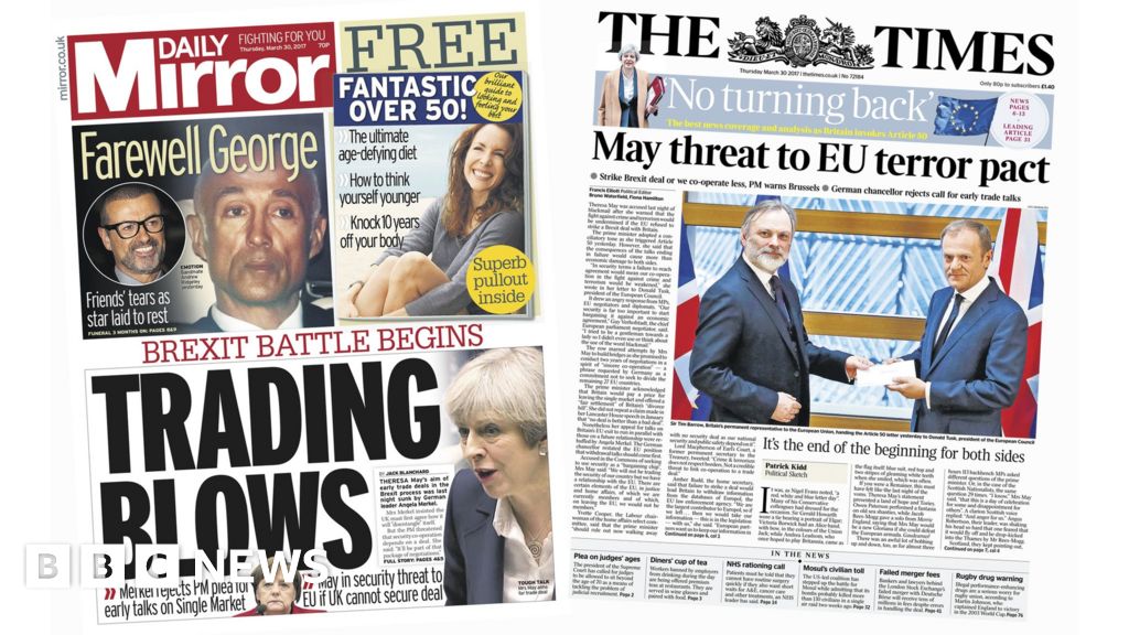 newspaper-headlines-brexit-breach-begins-with-a-letter-bbc-news