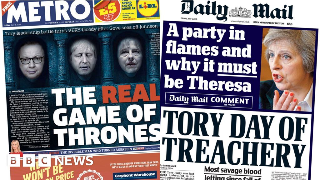 Newspaper Headlines Bojo Brexecuted On Tory Day Of Treachery Bbc News 