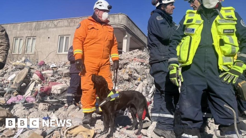 Türkin wird nach dem Erdbeben in der Türkei und Syrien von einem NI-Suchhund gerettet