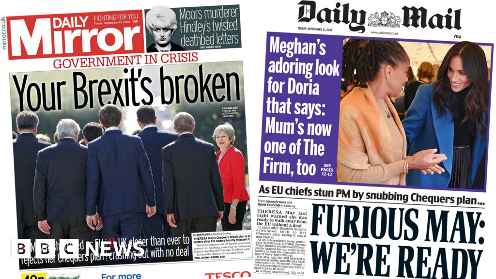 Newspaper Headlines Your Brexits Broken And May Humiliated Bbc News 6925