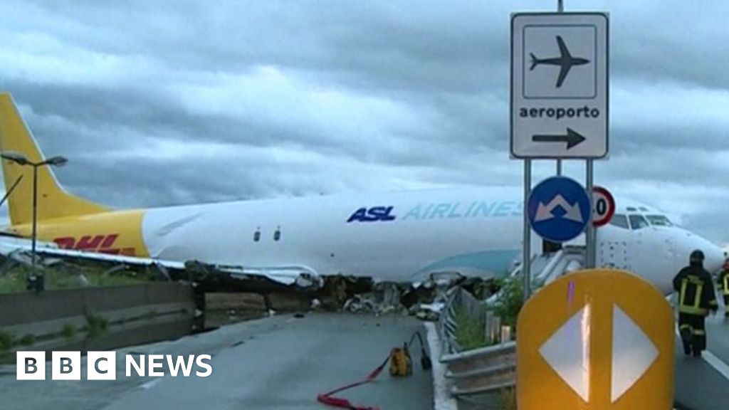 Cargo Plane Overshoots Runway In Italy - BBC News